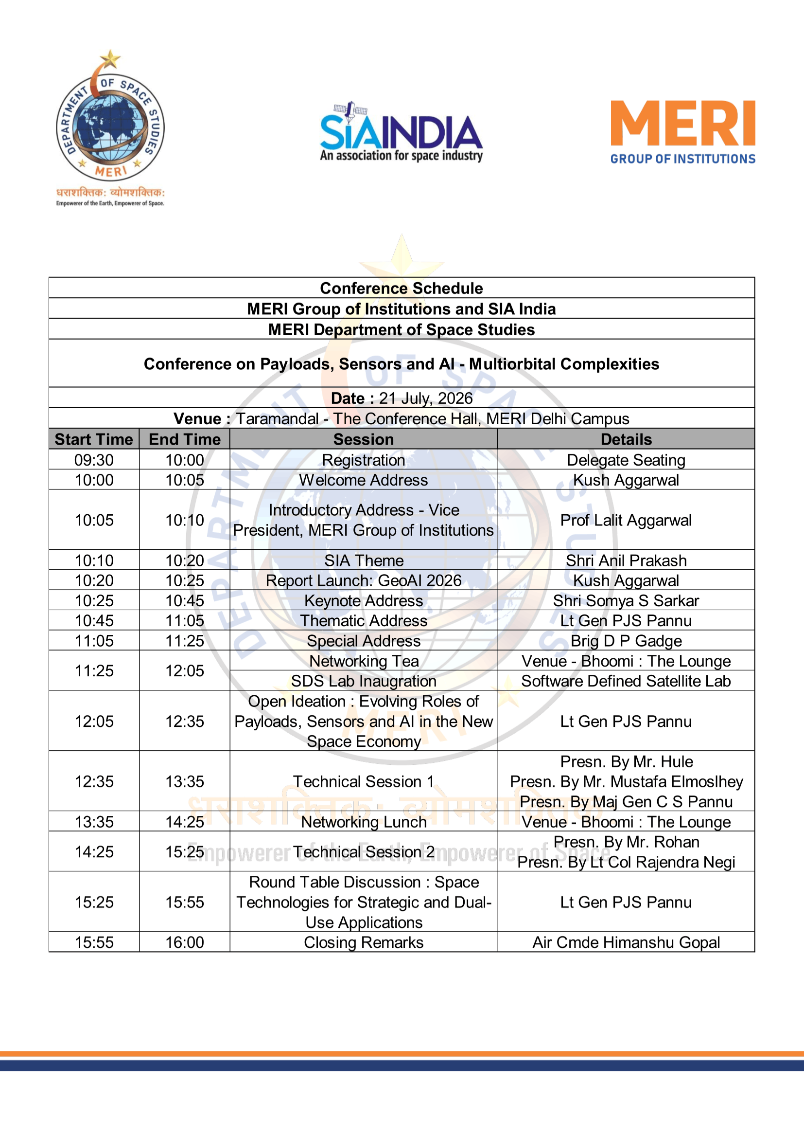 payloads and sensors updated schedule